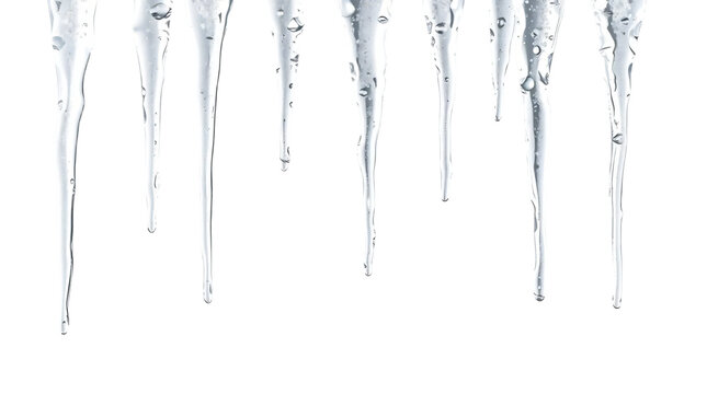 Crystal clear icicle drips isolated on transparent background