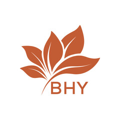 BHY Minimalist Leaf Logo Design with Text BHY, Botanical Nature Logo with Leaves in Brown, BHY Later Logo, Abstract Floral Logo for Natural Products.
