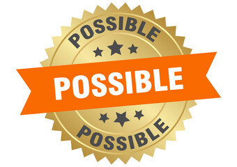 possible. possible round orange and gold label isolated on transparent background
