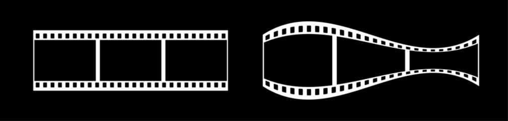 35mm motion picture fish shape blank filmstrip vector design with 3 frames on white background. Black film reel symbol illustration to use for photography, television, cinema, photo frame. 