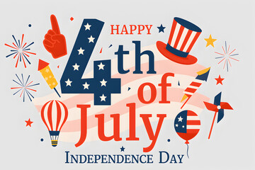 Happy fourth of july independence day design with fireworks and balloons