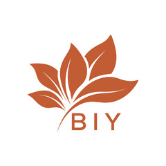 BIY Minimalist Leaf Logo Design with Text BIY, Botanical Nature Logo with Leaves in Brown, BIY Later Logo, Abstract Floral Logo for Natural Products.
