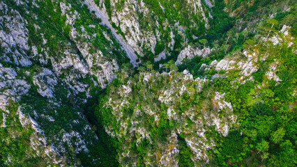 Aerial drone photography of Tasnei Gorges in Mehedinti Mountains, Romania, Europe