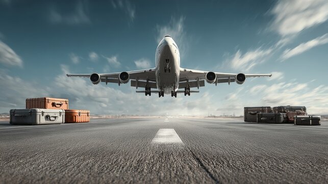 Airplane Landing: Luggage on Runway, Departure or Arrival, Travel Journey