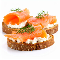 the image showcases three small appetizers arranged on a plain, white background