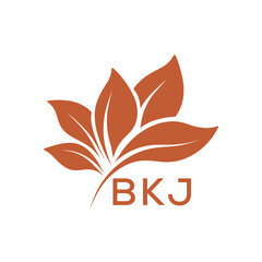 BKJ Minimalist Leaf Logo Design with Text BKJ, Botanical Nature Logo with Leaves in Brown, BKJ Later Logo, Abstract Floral Logo for Natural Products.
