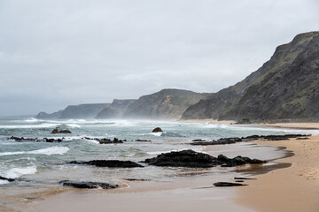 Tempestuous Waves Crash Against a Rugged Coastline