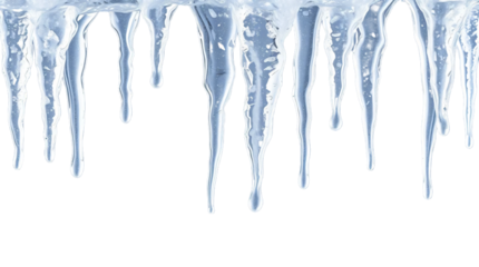 Crystal clear icicle drips isolated on transparent background
