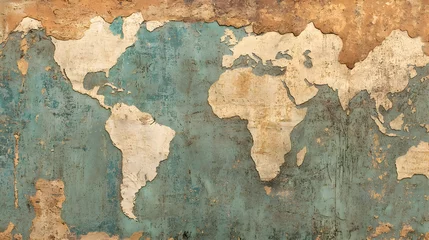 Keuken achterwand Verweerde muur Aged Vintage World Map  © Ketut