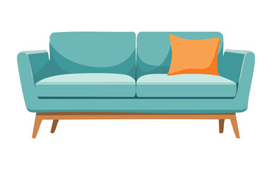 Spacious Teal Sofa with Orange Accent Pillow