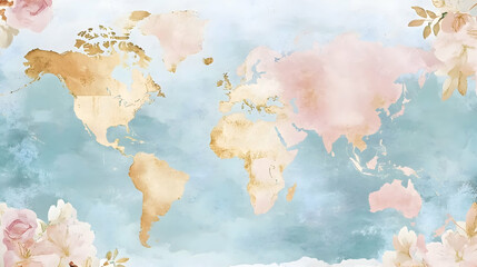 Pastel Watercolor World Map