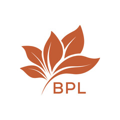 BPL Minimalist Leaf Logo Design with Text BPL, Botanical Nature Logo with Leaves in Brown, BPL Later Logo, Abstract Floral Logo for Natural Products.
