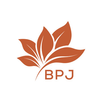 BPJ Minimalist Leaf Logo Design with Text BPJ, Botanical Nature Logo with Leaves in Brown, BPJ Later Logo, Abstract Floral Logo for Natural Products.
