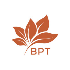 Obraz premium BPT Minimalist Leaf Logo Design with Text BPT, Botanical Nature Logo with Leaves in Brown, BPT Later Logo, Abstract Floral Logo for Natural Products. 