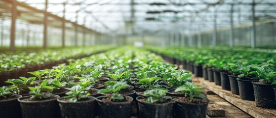 The flourishing seedlings growing in a greenhouse, nurtured for vibrant growth.