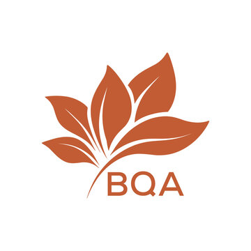 BQA Minimalist Leaf Logo Design with Text BQA, Botanical Nature Logo with Leaves in Brown, BQA Later Logo, Abstract Floral Logo for Natural Products.
