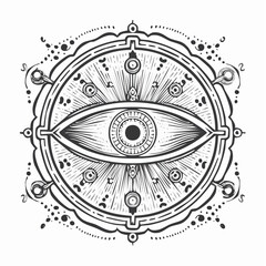Naklejka premium Monochrome Eye of Providence Illustration Sacred Geometry Design