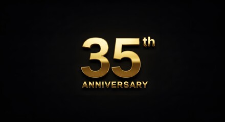 35th anniversary. Golden 35th anniversary text over a solid metallic black background, perfect for elegant celebration cards, banners, or digital invites.