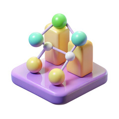 3D pastel molecular structure chart isolated on transparent background