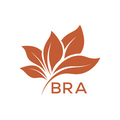 BRA Minimalist Leaf Logo Design with Text BRA, Botanical Nature Logo with Leaves in Brown, BRA Later Logo, Abstract Floral Logo for Natural Products.
