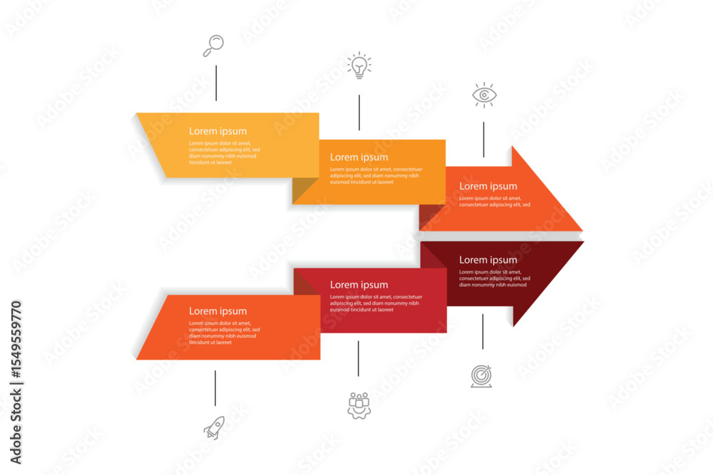 Aufkleber business template presentation. management planning concept. 6 step process infographic vector eleme