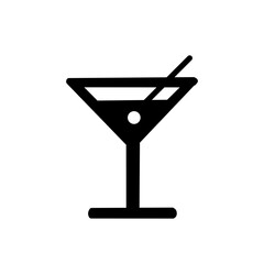 Cocktail Glass Icon – Martini with Olive Silhouette Vector。カクテルグラスのアイコン／マティーニとオリーブのシルエット素材
