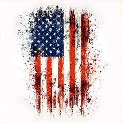 Distressed Vertical USA Flag with Ink Splatters &ndash; Grunge Patriotic Design on White Canvas