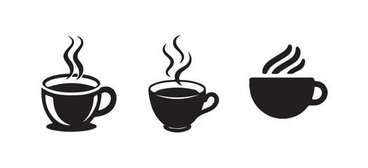 Set of Coffee cup icon silhouette, Coffee icon Flat art in black and white isolated background, vector illustration eps 10. 