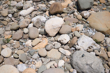 Rocky Riverbed with Mixed Stones and Pebbles
