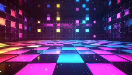 Neon-lit, geometric dance floor