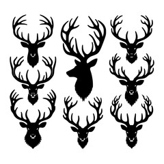 Obraz premium Eight black silhouette deer head designs