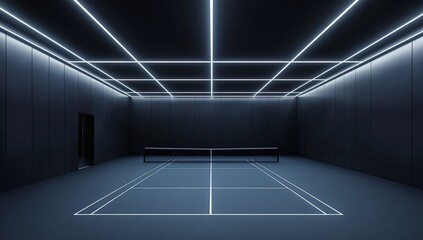 Sci-fi style badminton court with light strips to match the metallic fixtures