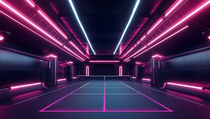 Sci-fi style badminton court with light strips to match the metallic fixtures