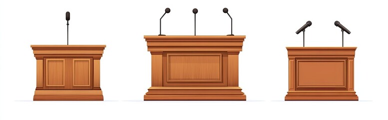 Three wooden podiums with microphones (1)