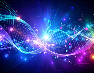Genetic Symphony – DNA Spirals Intertwined with Musical Notes in a Surreal Abstract Space