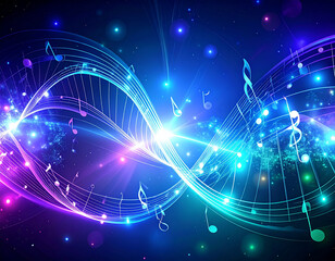 Genetic Symphony – DNA Spirals Intertwined with Musical Notes in a Surreal Abstract Space