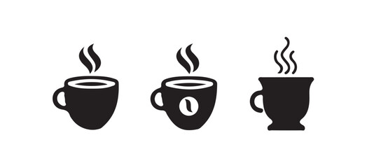 Coffee icon set flat style, black cup collection, Vector illustration 10.