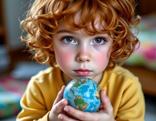 the main subject is a young individual with curly hair, looking directly at the viewer, their face, adorned with freckles, is the focal point