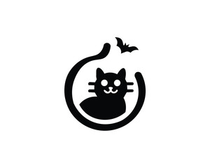 Silhouette black cat logo vector for halloween
