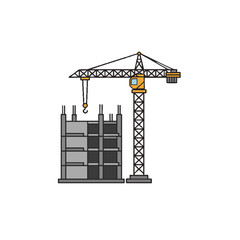 Construction Crane and Building Site Flat Icon