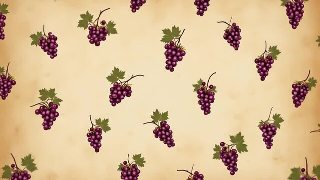 seamless pattern of grapes on aged kraft paper background