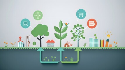 Fototapeta premium Sustainable living ecosystem with interconnected elements and underground water cycle