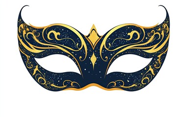 Ornate navy blue mask with gold filigree