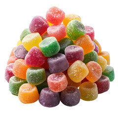A Colorful Pile of Gummy Candies isolated on transparent baackground
