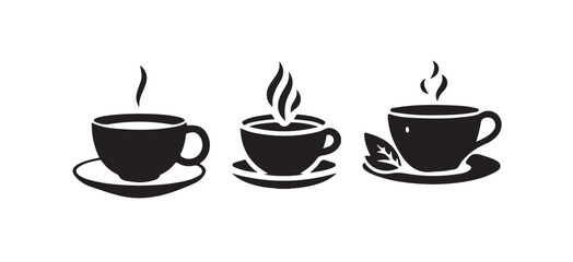 Hot Coffee Mugs, White and Black, Simple Design, tea cups vector icon collection. Cup hot icons design, vector illustration eps 10.