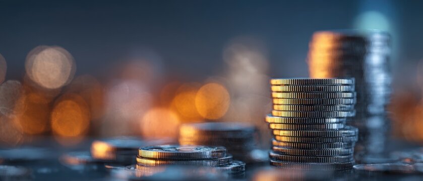 The coins stacking up symbolize wealth and financial prosperity in the economy. - Powered by Adobe