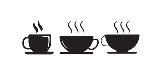 Hot Coffee Mugs, White and Black, Simple Design, tea cups vector icon collection. Cup hot icons design, vector illustration eps 10.