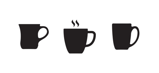 Tea cup icon bundle set, hot tea or coffee cup line art vector illustration on white background