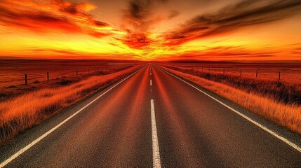 Fiery sunset over a country road