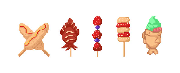 Street food pixel art vector illustration